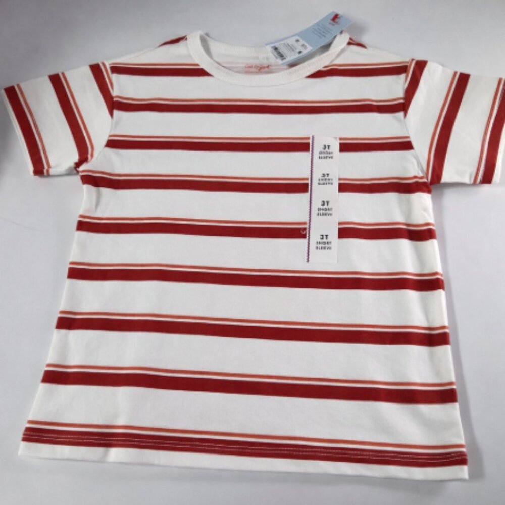 Cat & Jack Toddler Boys' Short‎ Sleeve T-Shirt Cream & Red Stripes 3T, NWT
